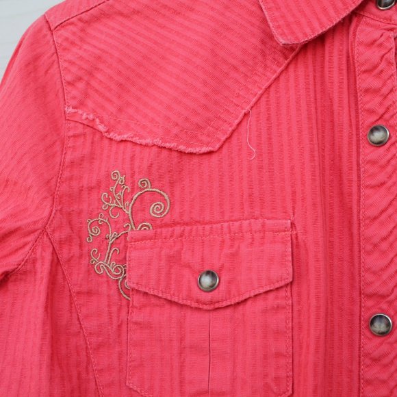 Adiktd Western Button-Up Shirt - Western, Rodeo, Show - Size M - Coral w/ Gold - Picture 3 of 5